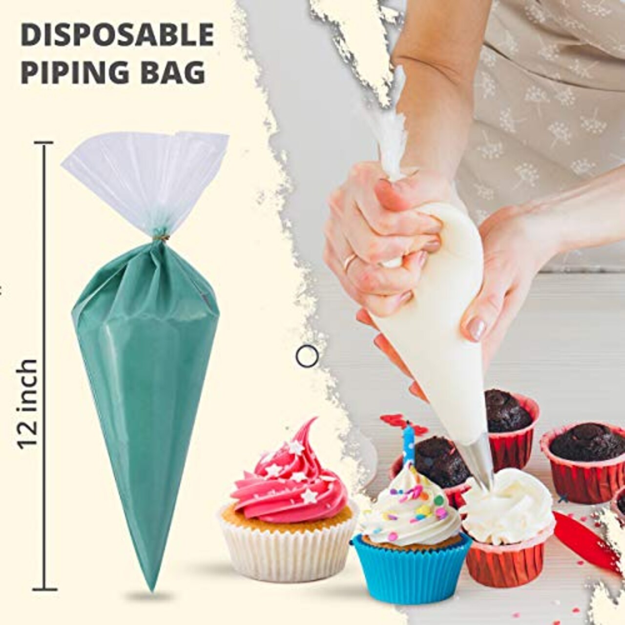100 Anti Burst Pastry Bags - Disposable Piping Bags 12 Inch - Icing Piping Bags for Frosting - Ideal for Cakes and Cookies Decoration